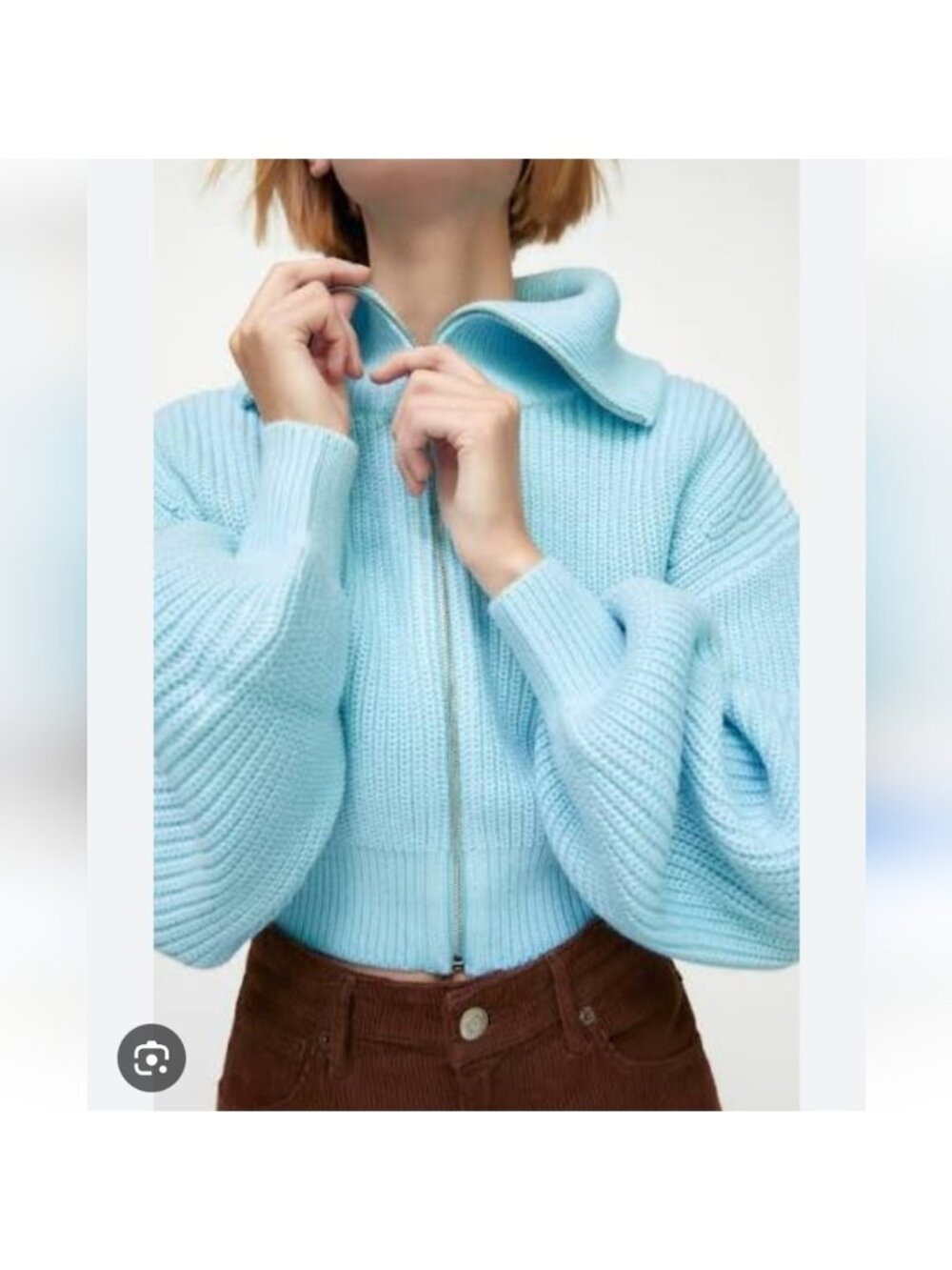 ZARA | Wool Sweater Cropped Zip Up Blue Sz L